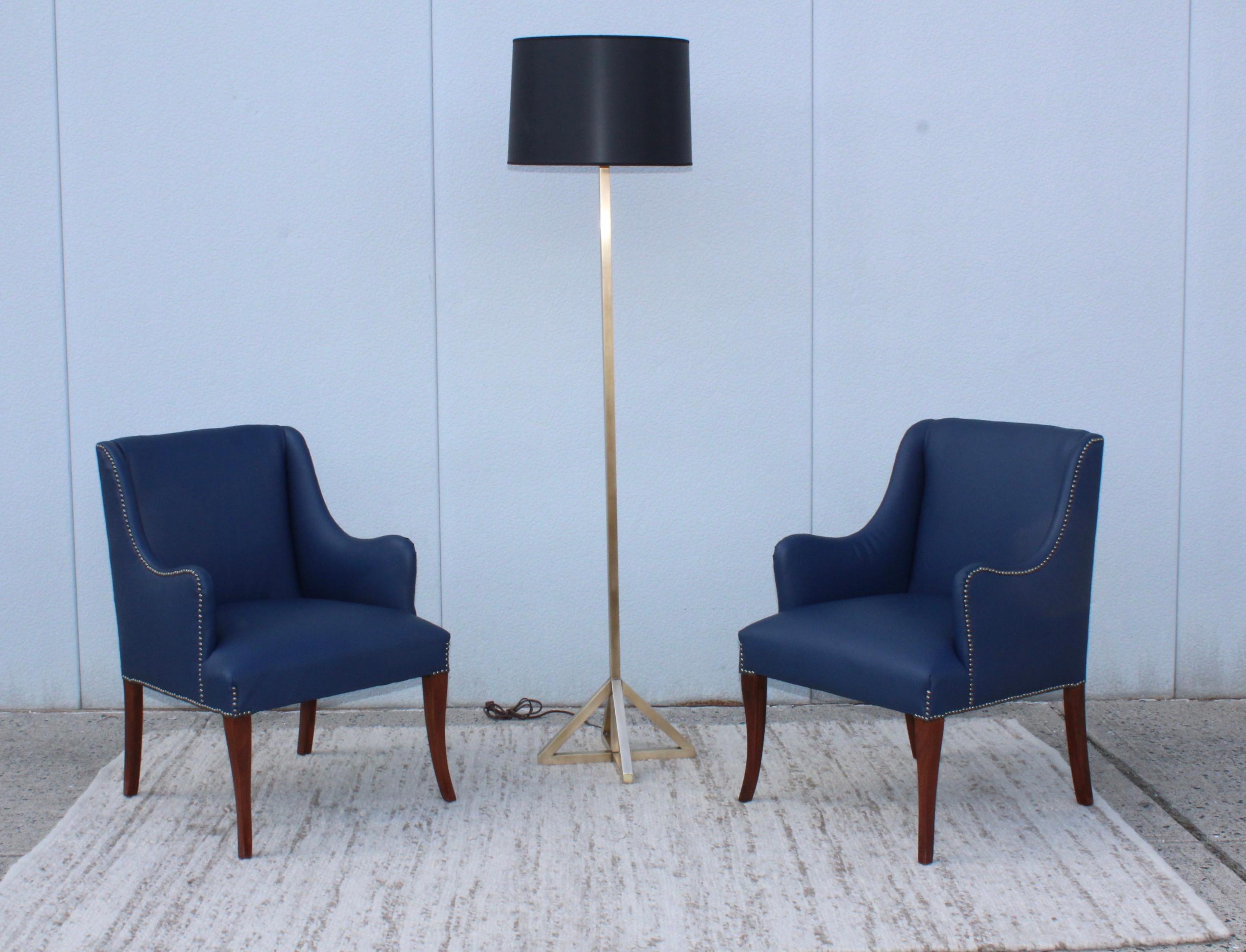 20th Century 1960s Blue Leather Lounge Chairs
