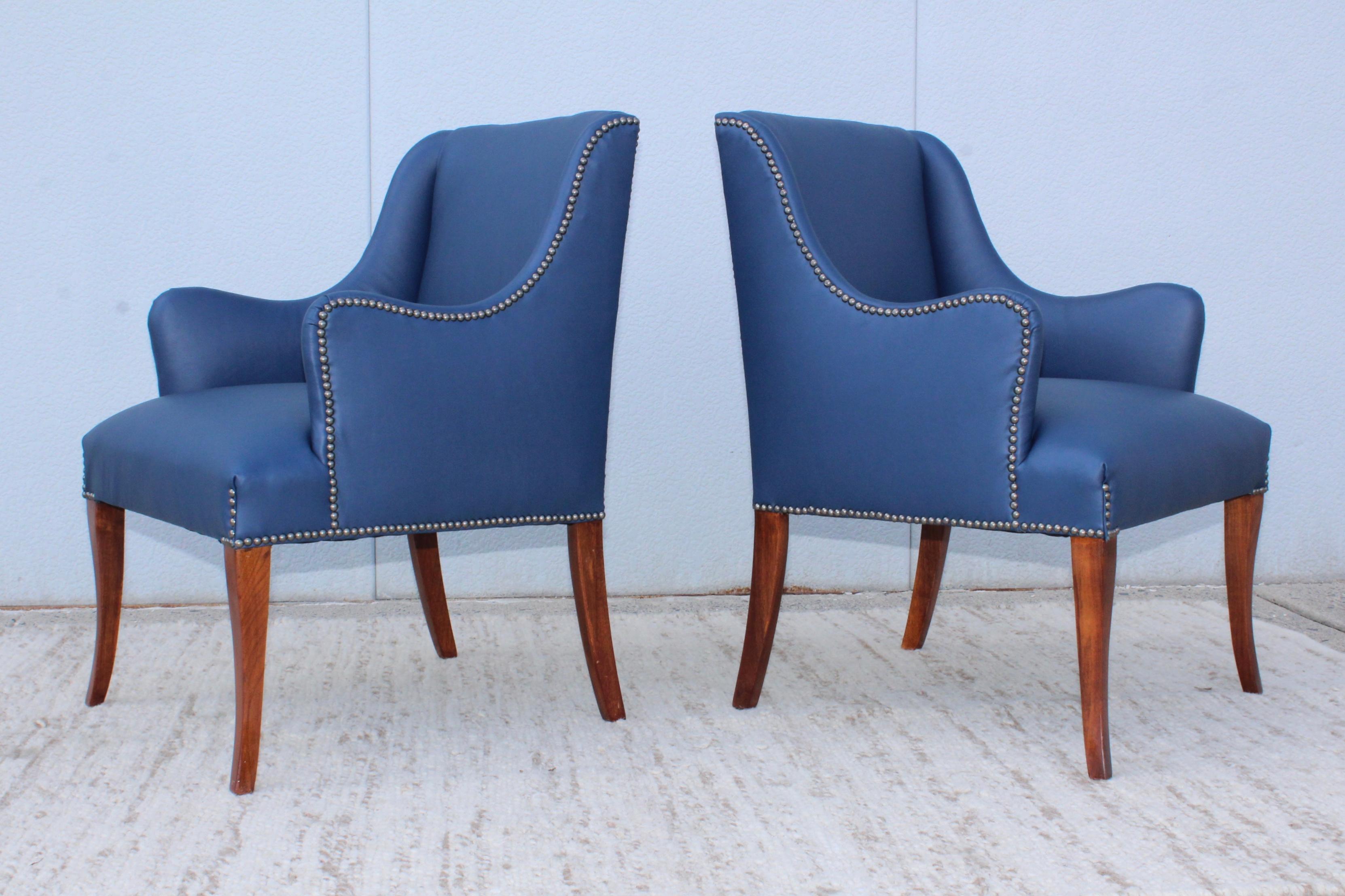 Mid-Century Modern 1960s Blue Leather Lounge Chairs
