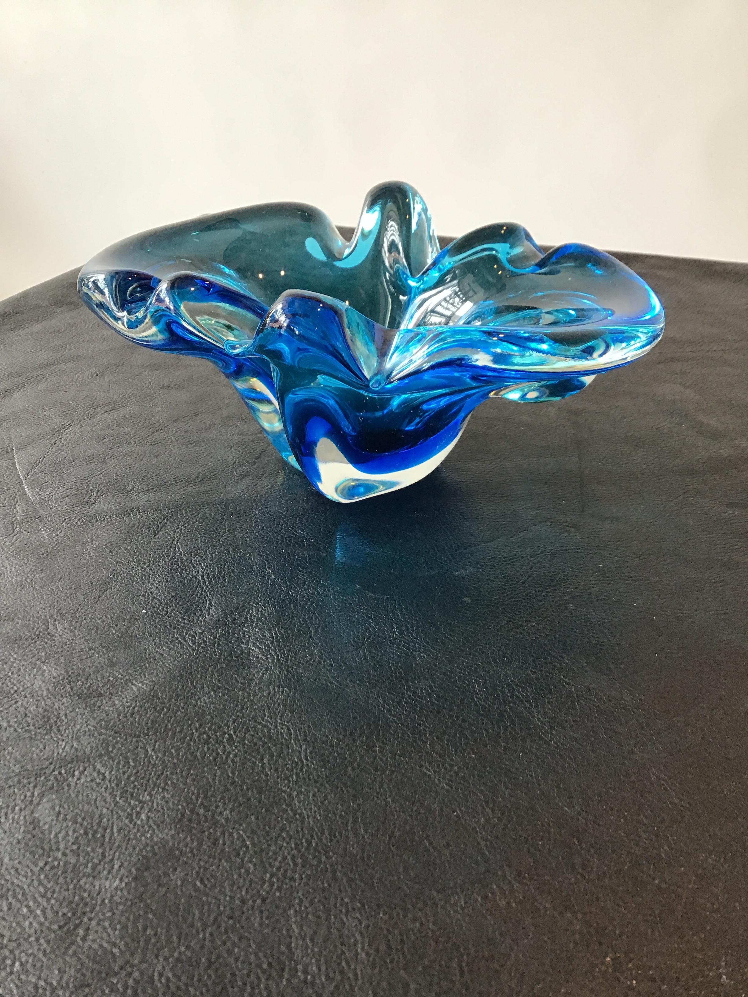 Art Glass 1960s Blue Marano Glass  Bowl