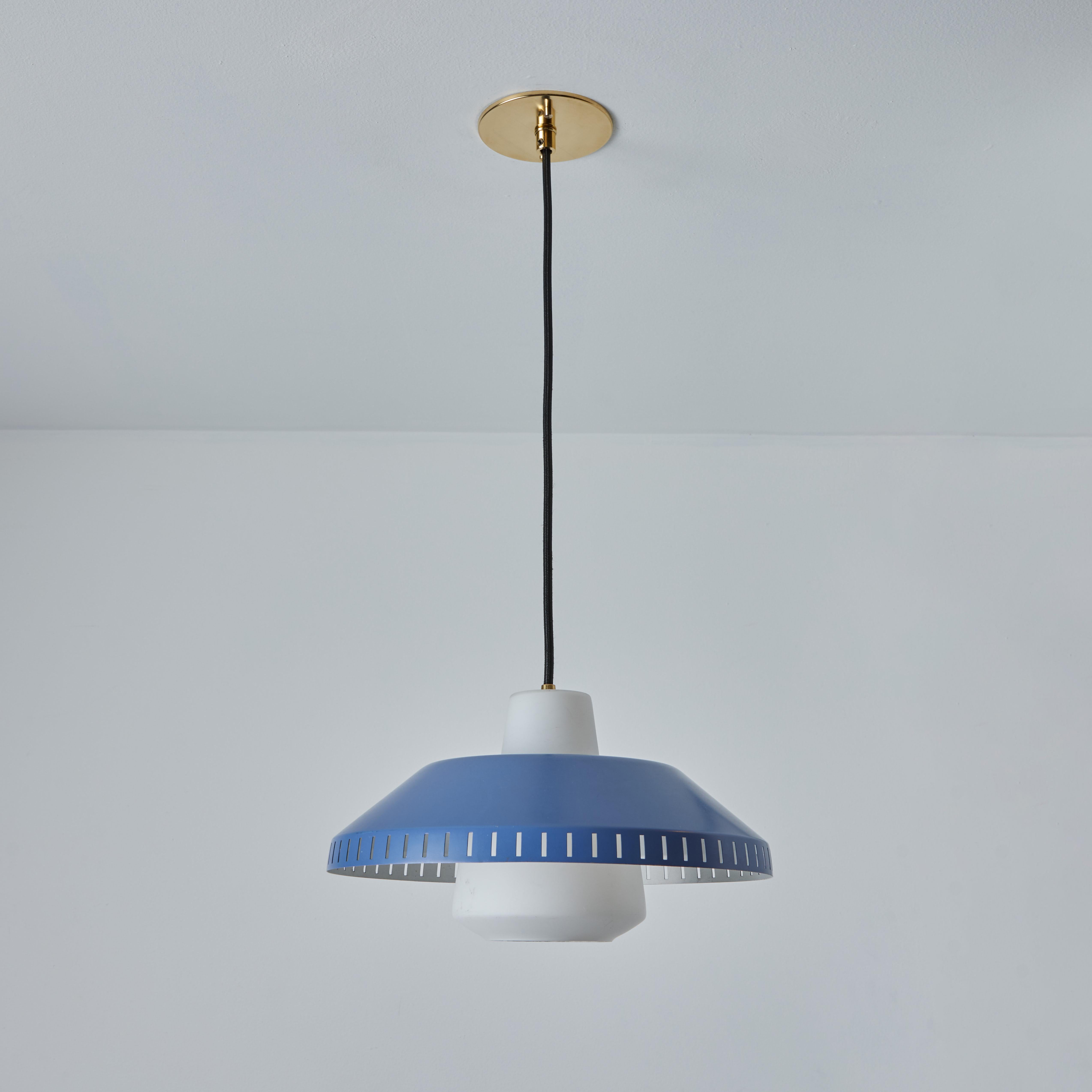 Scandinavian Modern 1960s Blue Metal and Opaline Glass Pendant Attributed to Lisa Johansson-Pape For Sale