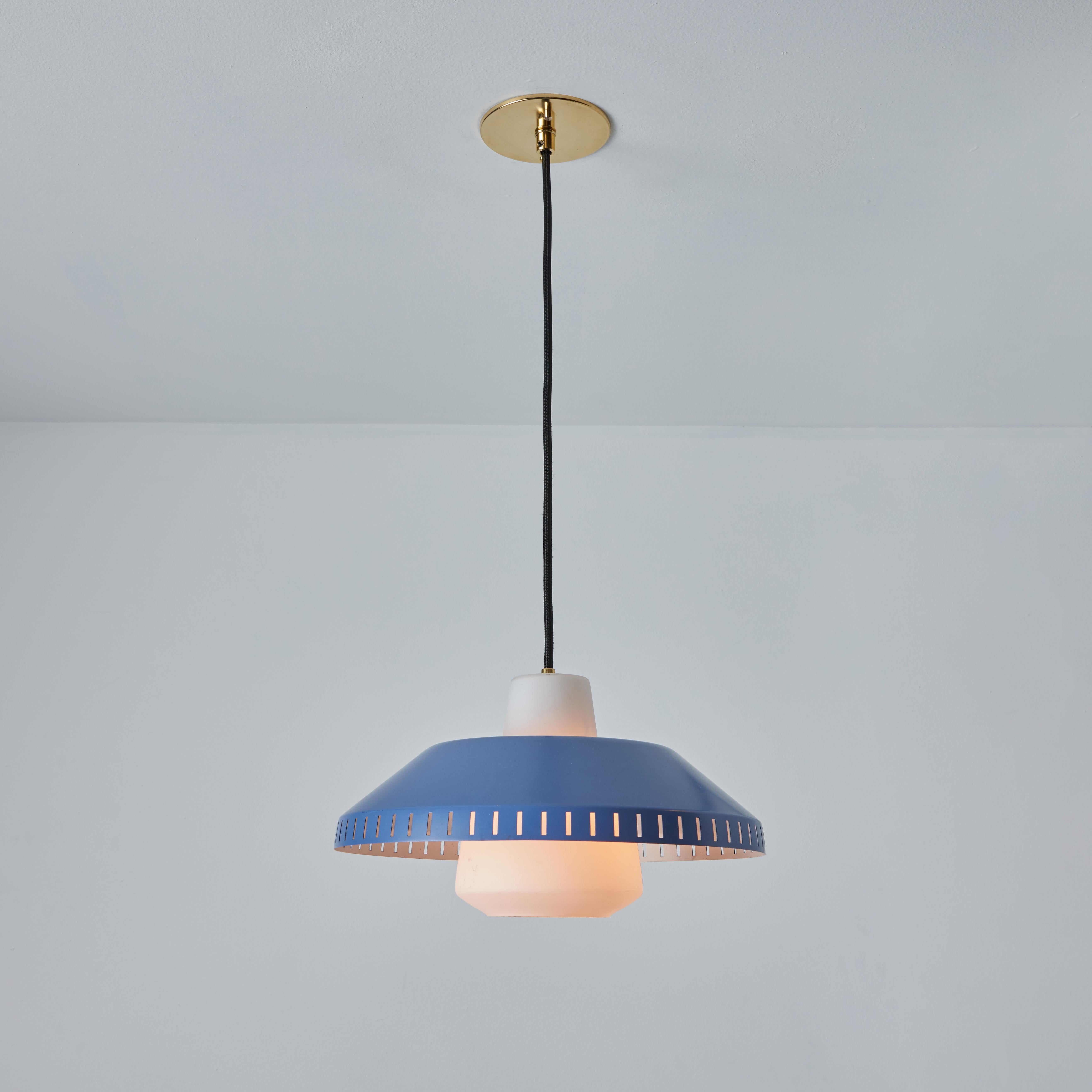 Finnish 1960s Blue Metal and Opaline Glass Pendant Attributed to Lisa Johansson-Pape For Sale