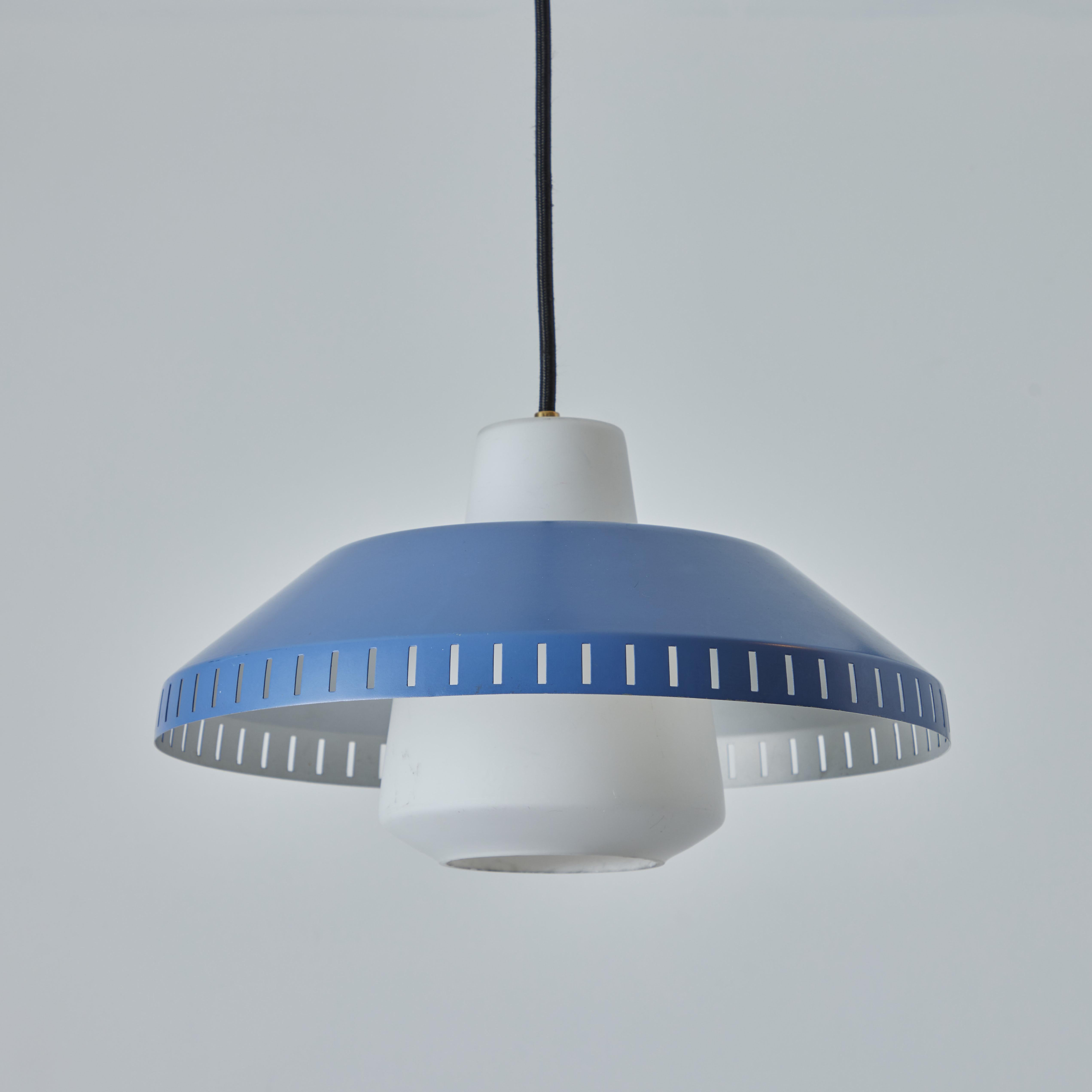 1960s Blue Metal and Opaline Glass Pendant Attributed to Lisa Johansson-Pape For Sale 1