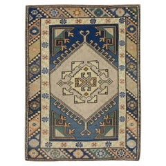 1960er Jahre Blau Multicolor Vintage Türkisch Teppich 2'8" x 3'5"