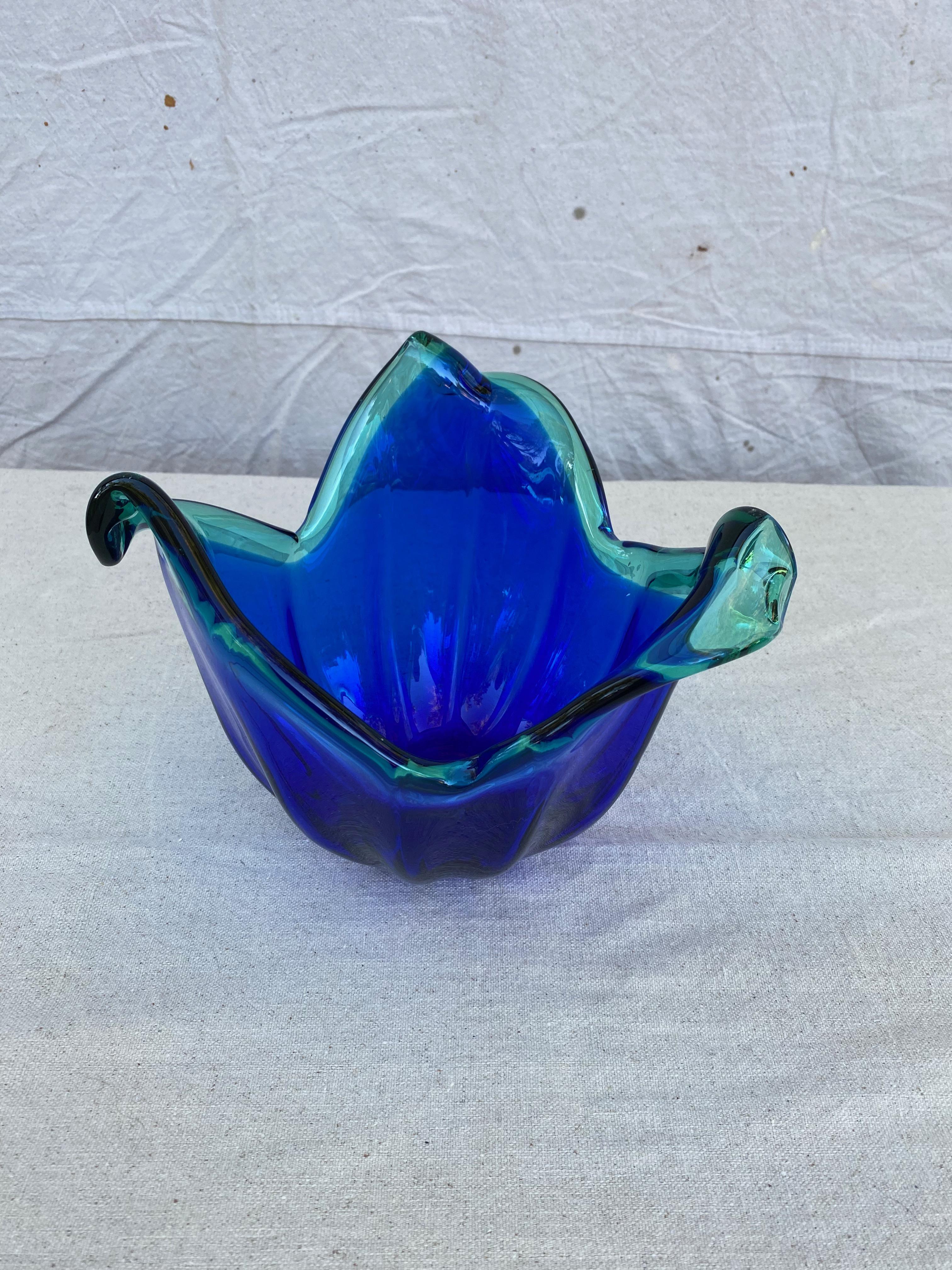 1960s Blue Murano with Teal Green Accents Vase 3