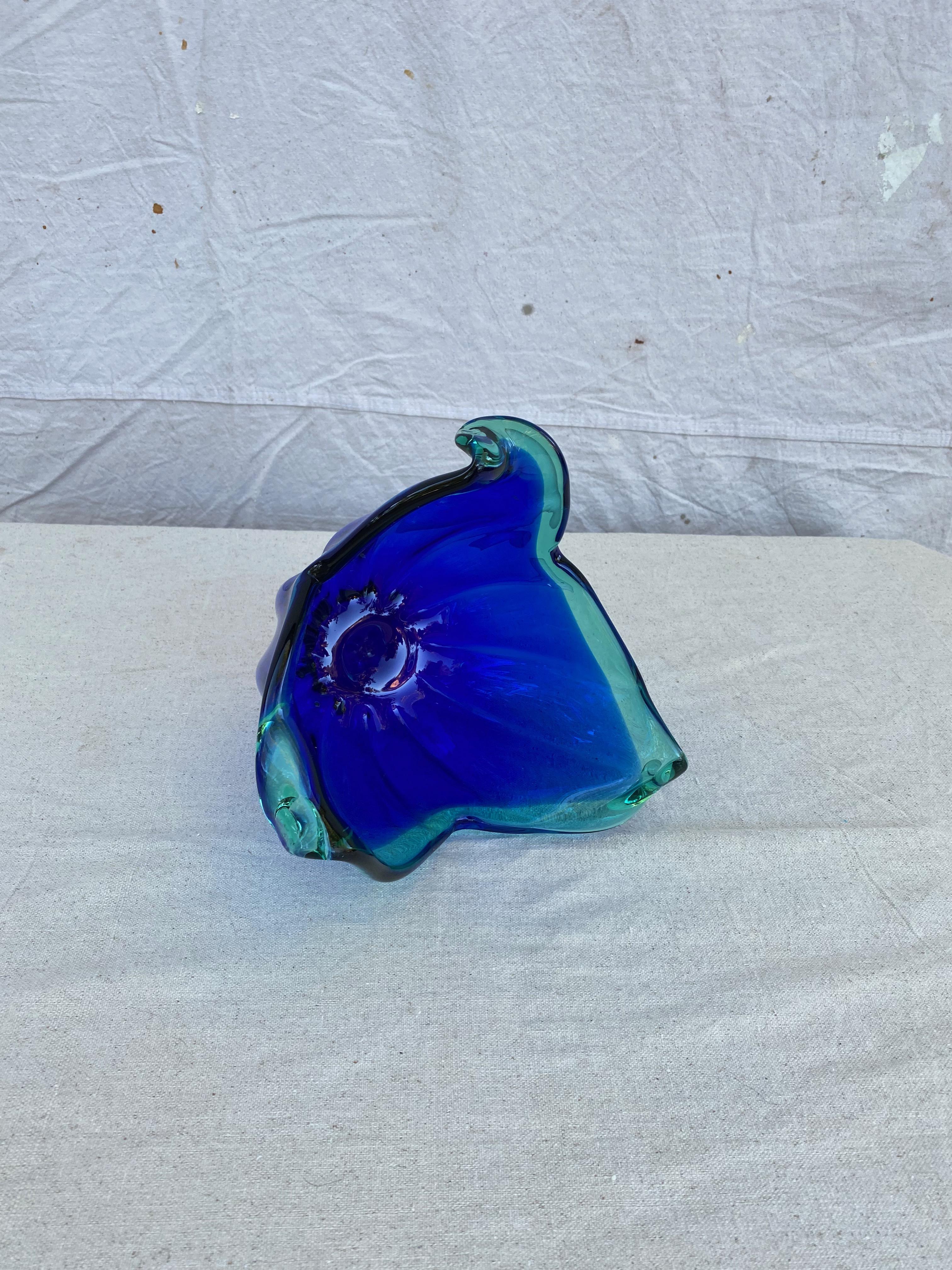 Mid-20th Century 1960s Blue Murano with Teal Green Accents Vase