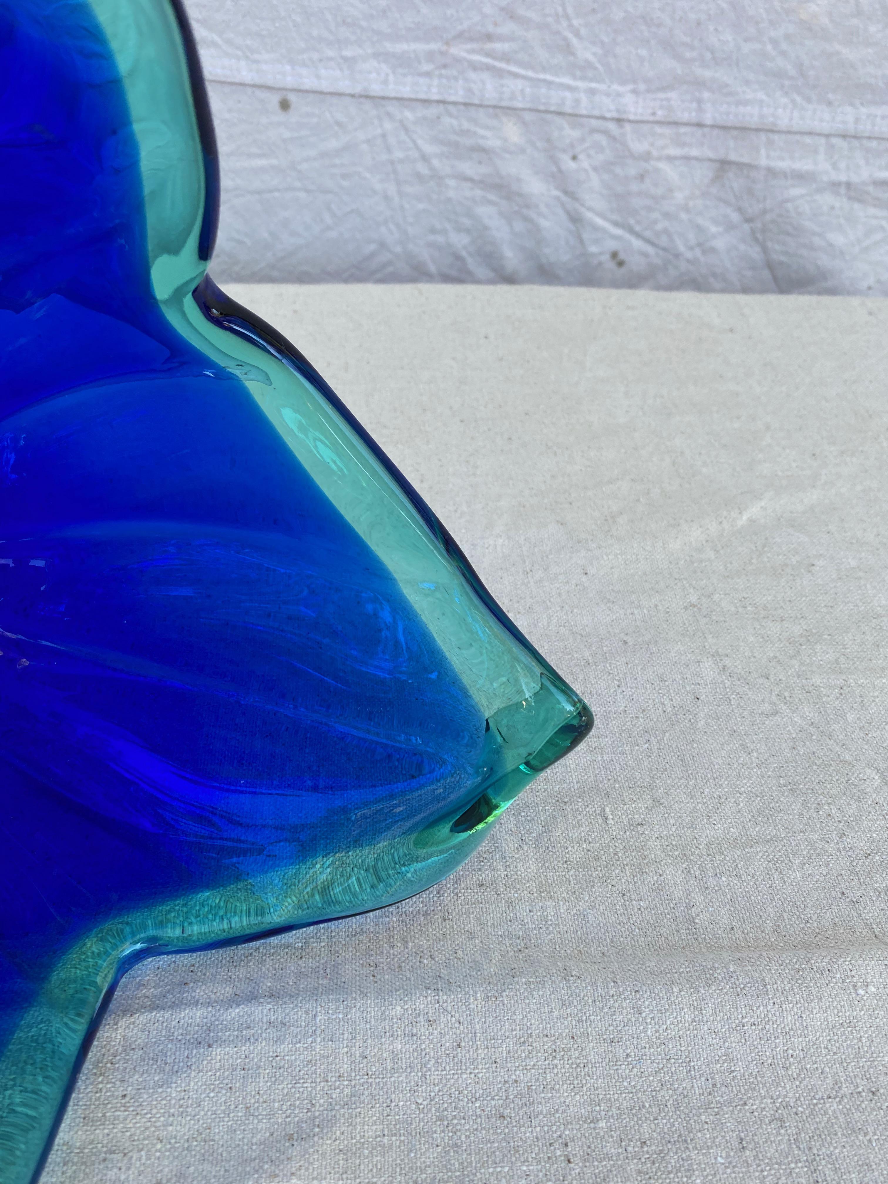 Art Glass 1960s Blue Murano with Teal Green Accents Vase