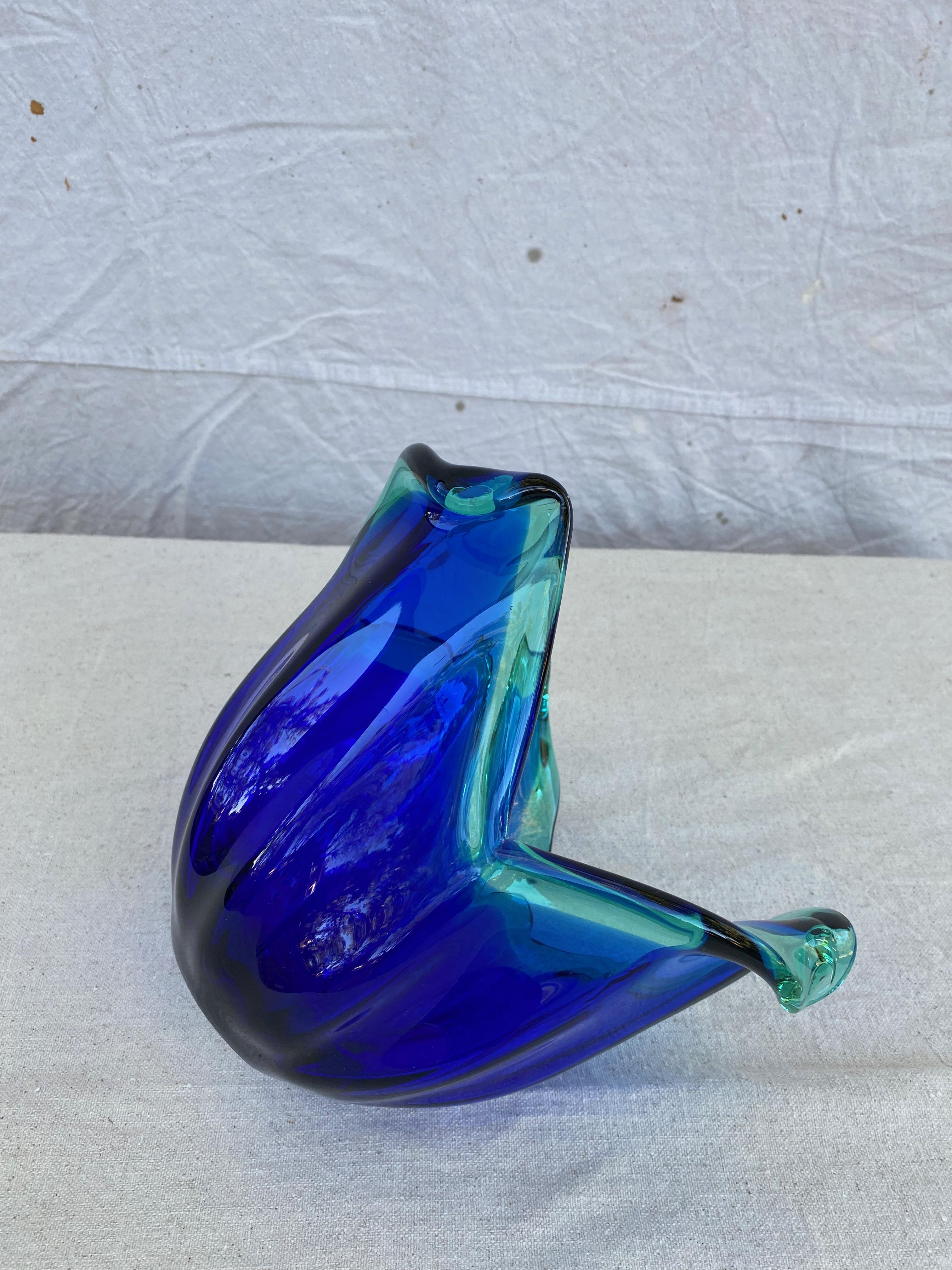 1960s Blue Murano with Teal Green Accents Vase 1