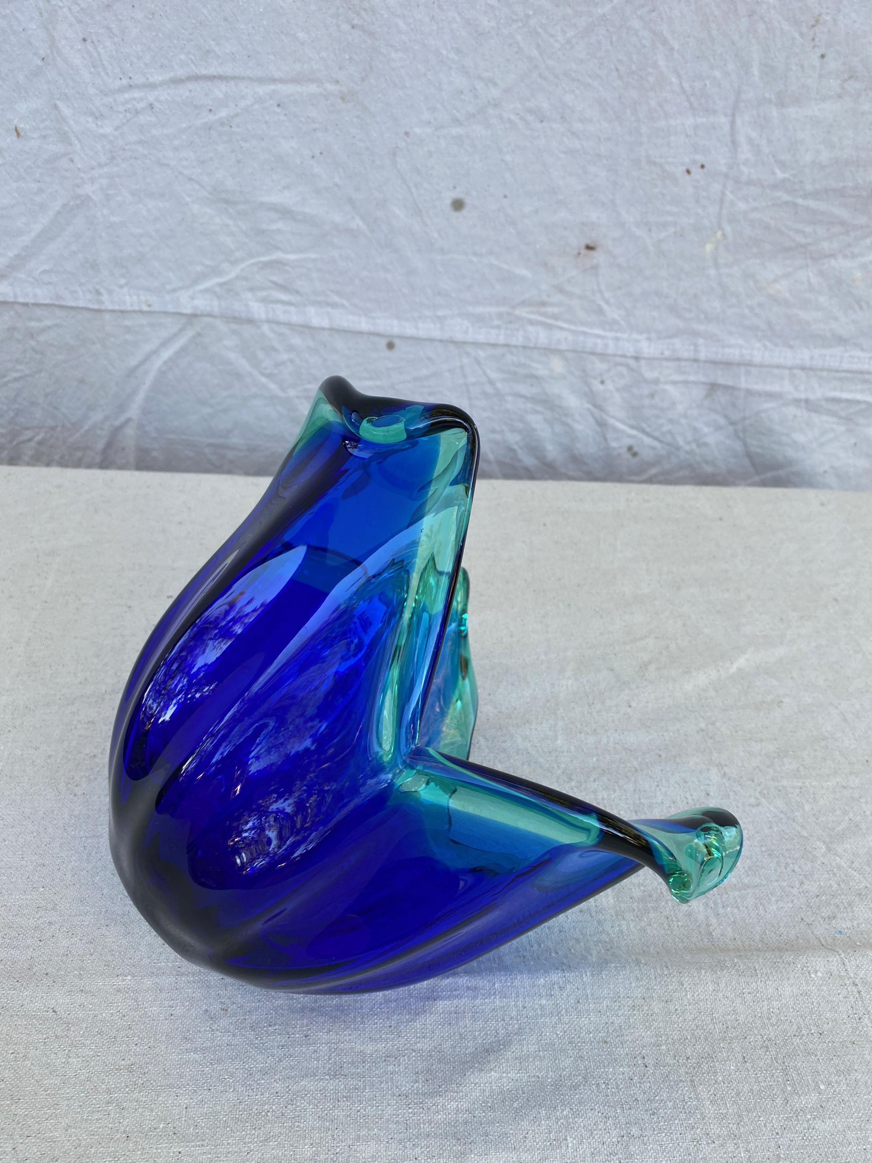 1960s Blue Murano with Teal Green Accents Vase 2