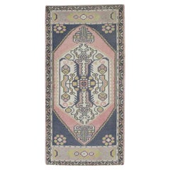 1960s Blue 
Pink Vintage Turkish Mini Rug 1
11" X 3
10"