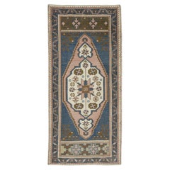 1960s Blue 
Pink Vintage Turkish Mini Rug 1
11" X 3
11"