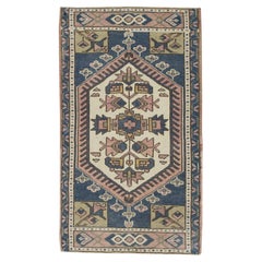 1960s Blue 
Pink Vintage Turkish Mini Rug 1
11" X 3
3"