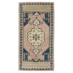 1960s Blue 
Pink Vintage Turkish Mini Rug 1
11" X 3
6"