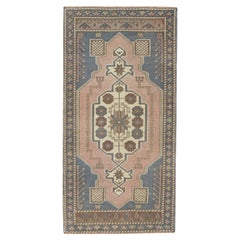 1960s Blue & Pink Vintage Turkish Mini Rug 1'11" X 3'9"