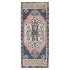 1960s Blue 
Pink Vintage Turkish Mini Rug 1
11" X 4
4"