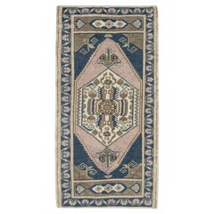 1960s Blue & Pink Vintage Turkish Mini Rug 1'6" X 3'3"