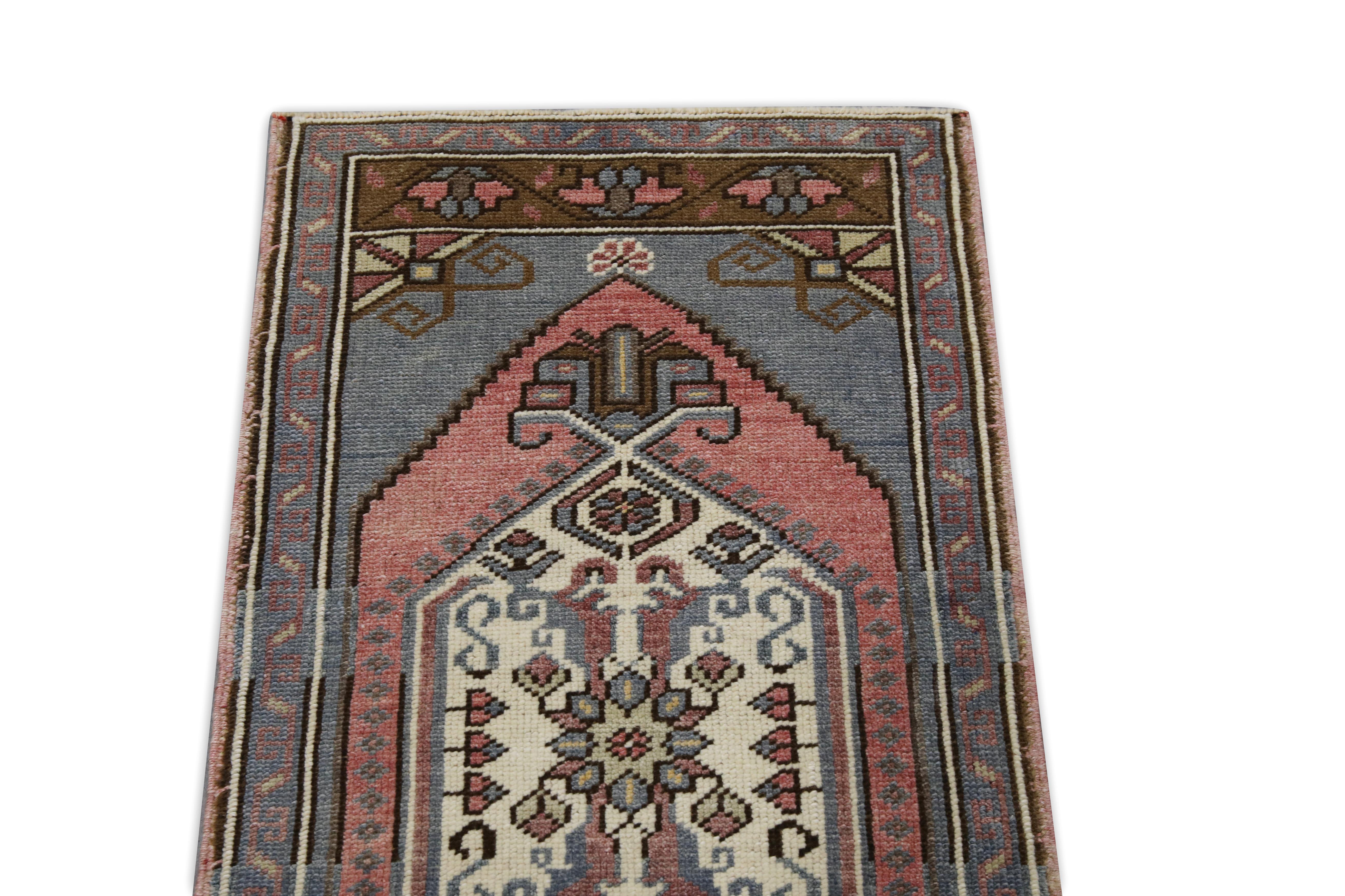 Hand-Woven 1960s Blue & Pink Vintage Turkish Mini Rug 1'9