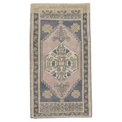 1960s Blue & Pink Vintage Turkish Mini Rug 1'9" x 3'4"