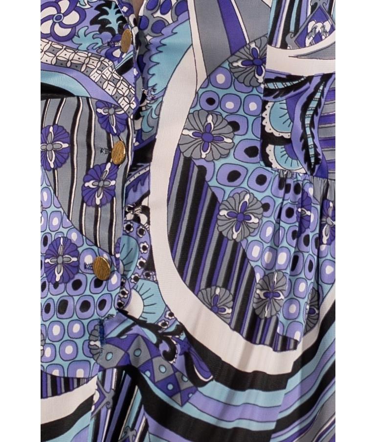 1960S Blue & Purple Poly Blend Jersey Long Sleeve Baby-Doll Dress 4