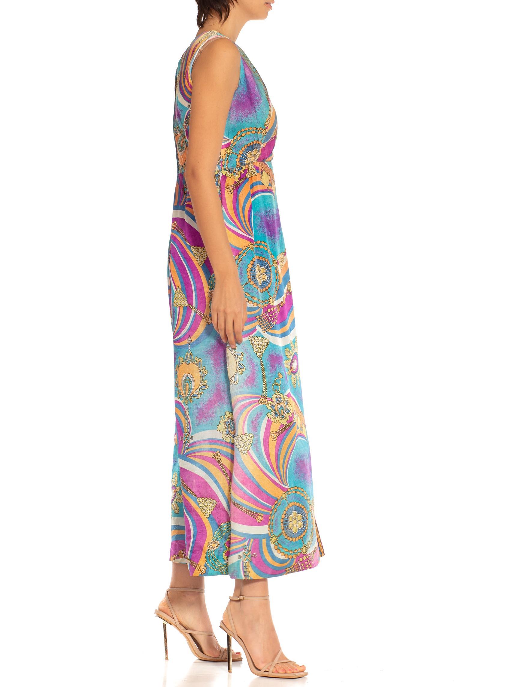 1960S Blue & Purple Rayon Blend Psychedelia Printed Jumpsuit In Excellent Condition In New York, NY