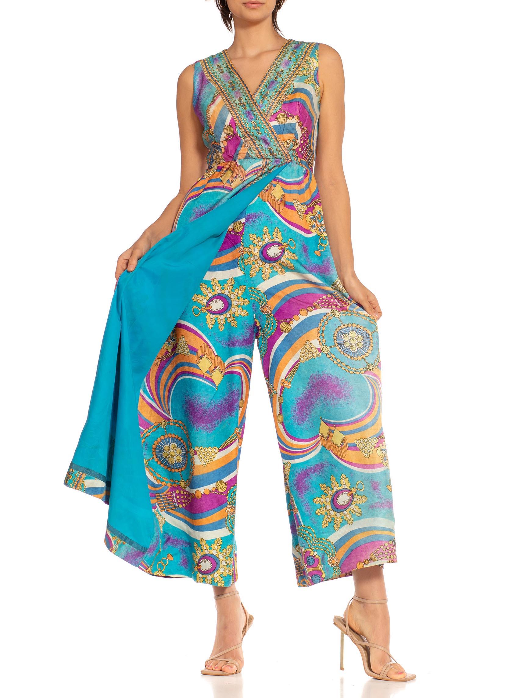 1960S Blue & Purple Rayon Blend Psychedelia Printed Jumpsuit 5