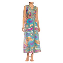 Retro 1960S Blue & Purple Rayon Blend Psychedelia Printed Jumpsuit