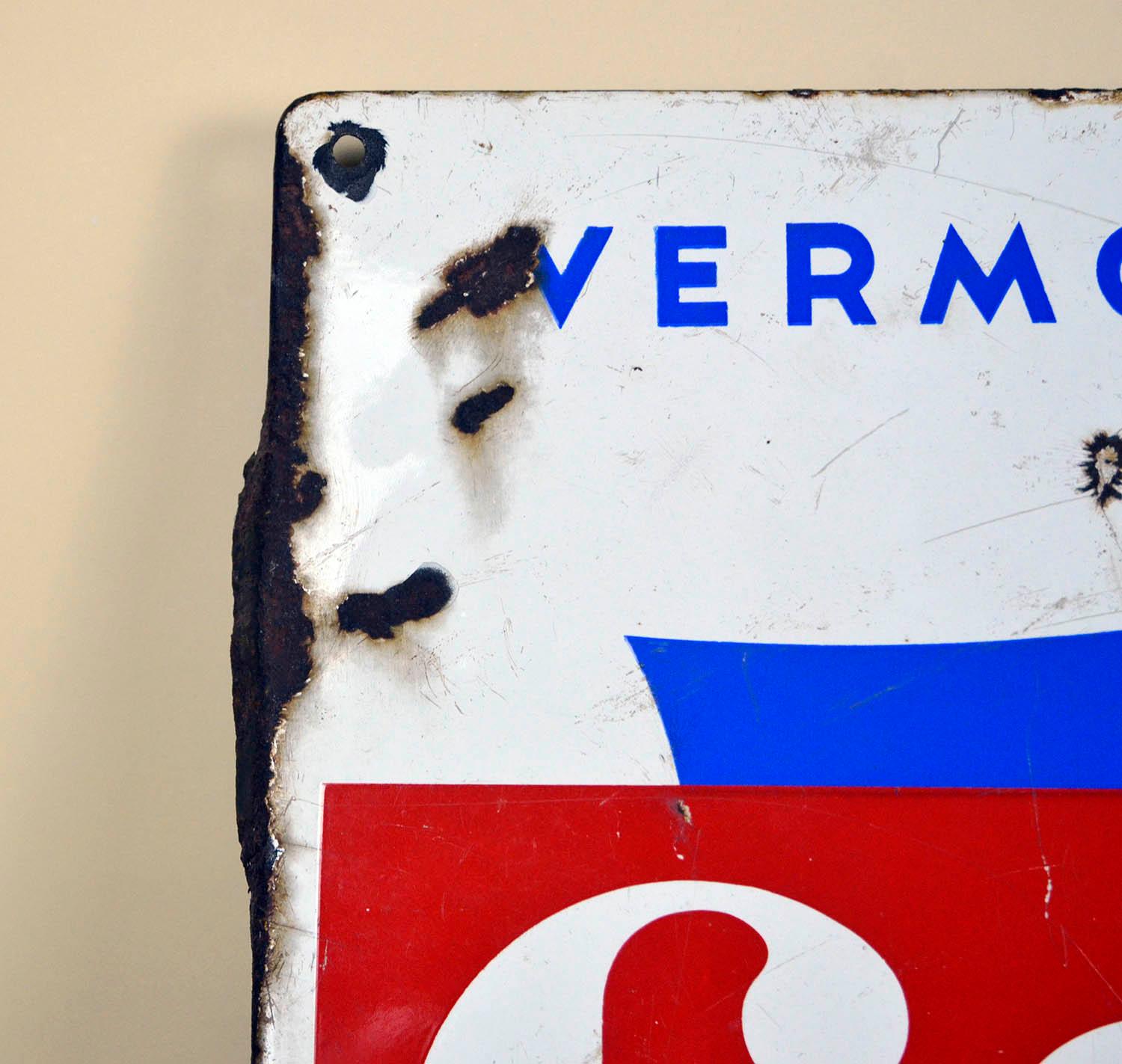 Industrial 1960s Blue Red and White Enamel Metal Gancia Vermouth Italian Sign For Sale