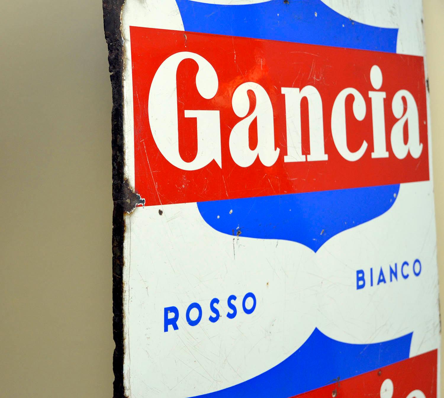 1960s Blue Red and White Enamel Metal Gancia Vermouth Italian Sign For Sale 2