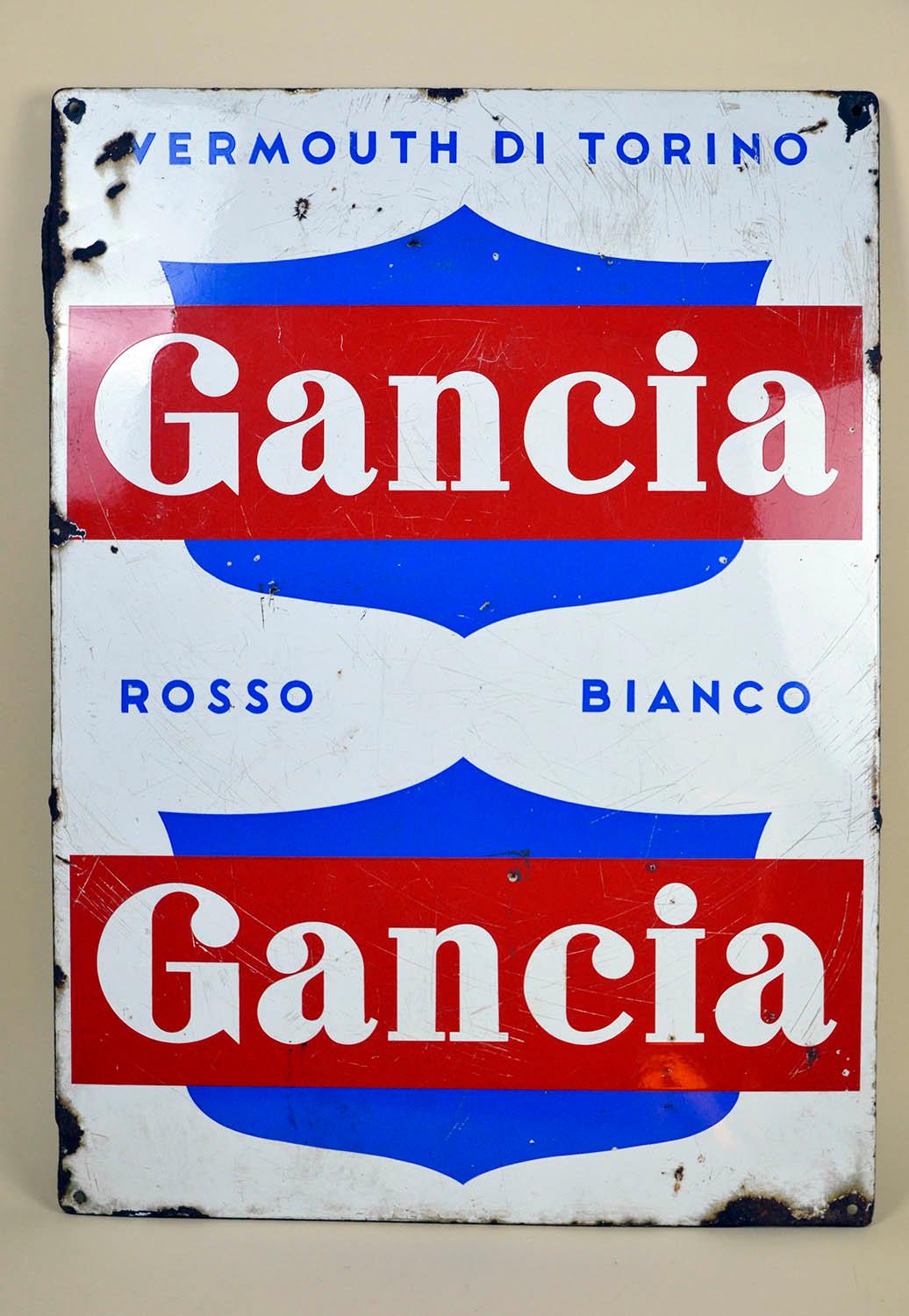 1960s Blue Red and White Enamel Metal Gancia Vermouth Italian Sign For Sale 3