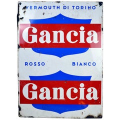 Vintage 1960s Blue Red and White Enamel Metal Gancia Vermouth Italian Sign