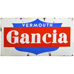 1960s Blue Red and White Enamel Metal Gancia Vermouth Italian Sign