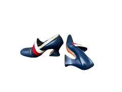 1960s Blue, Red and White Mod Pilgrim Heels