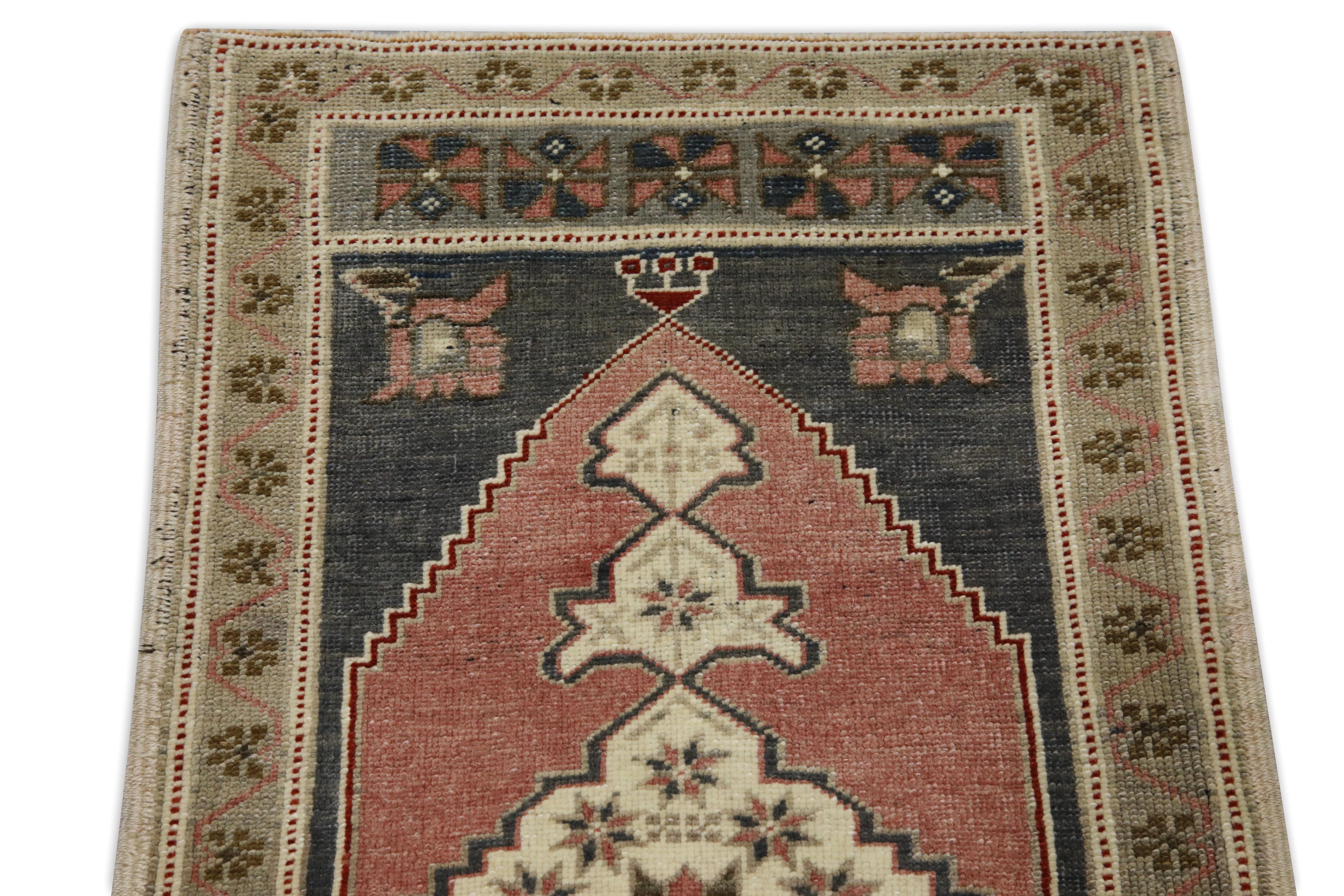 Hand-Woven 1960s Blue & Red Vintage Turkish Mini Rug 1'10