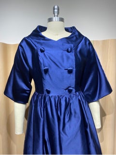 1960s Blue Silk Cocktail Coat Dress