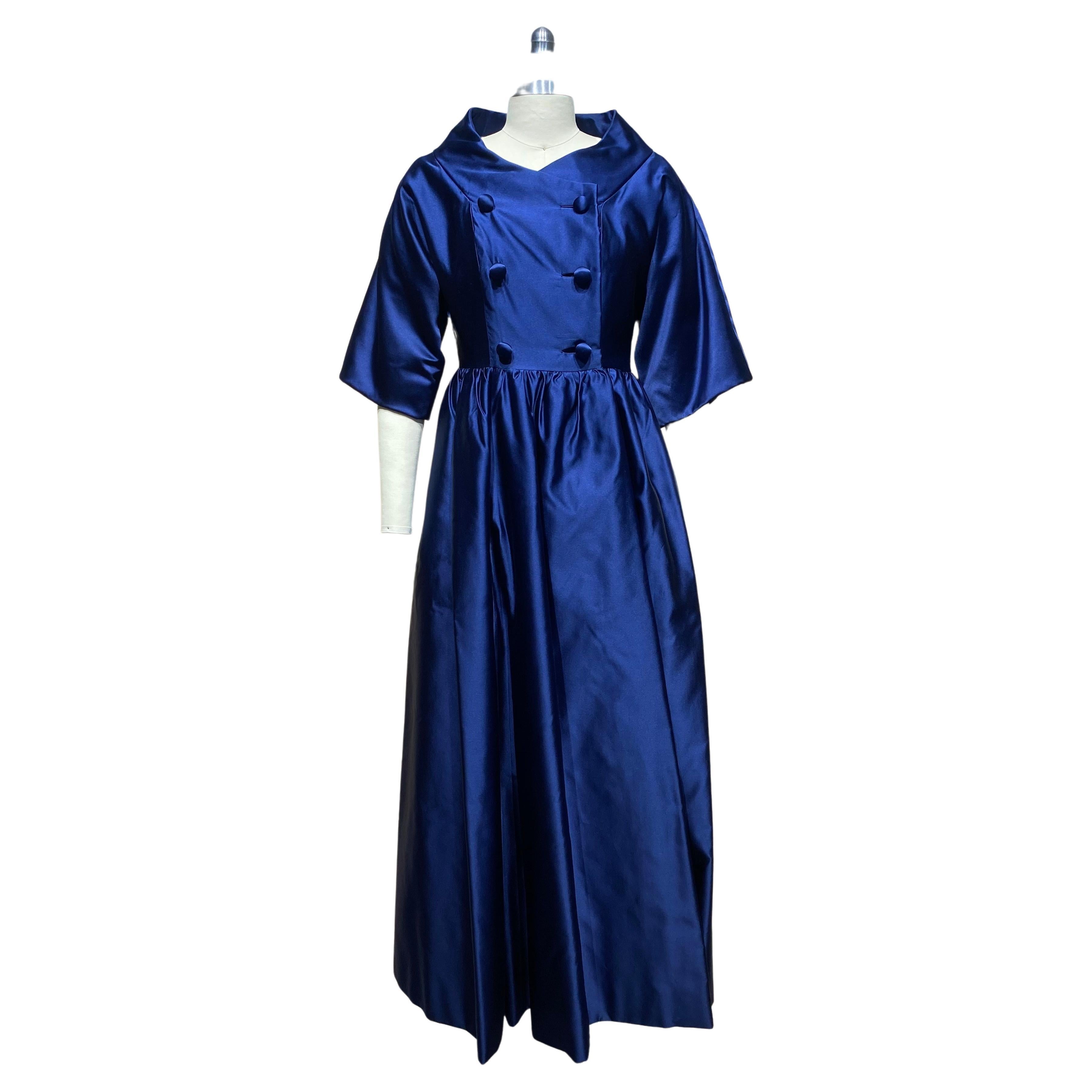 1960s Blue Silk Cocktail Coat Dress