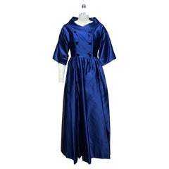 Vintage 1960s Blue Silk Cocktail Coat Dress
