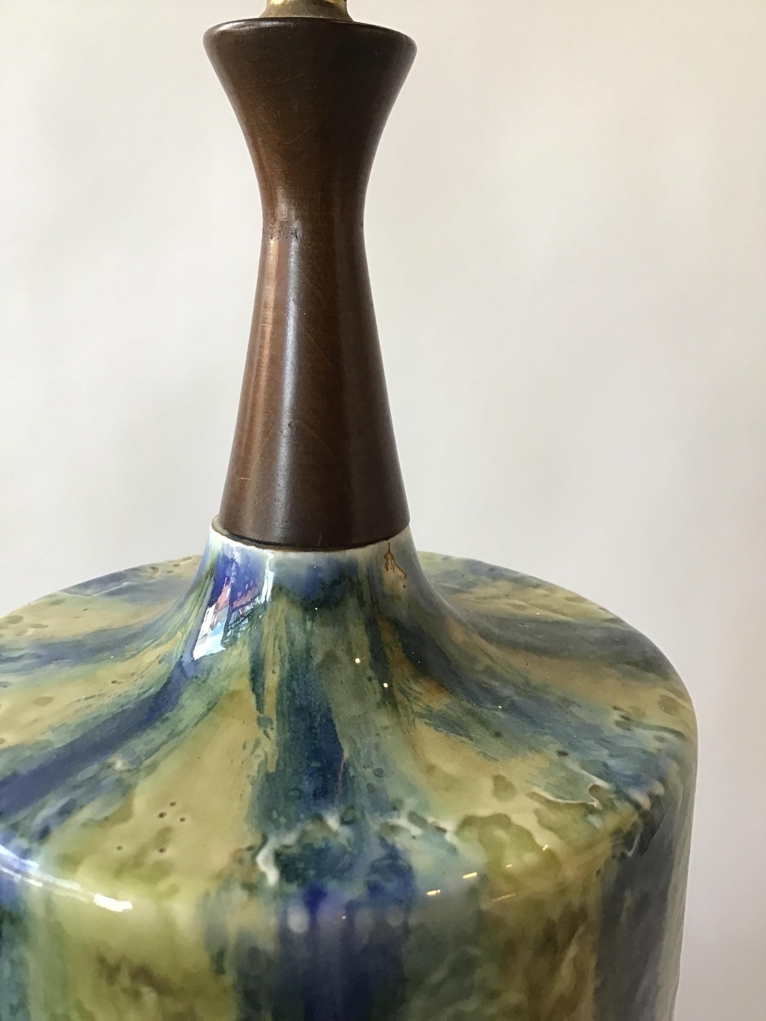 1960s Blue Striped Ceramic Lamp For Sale 1