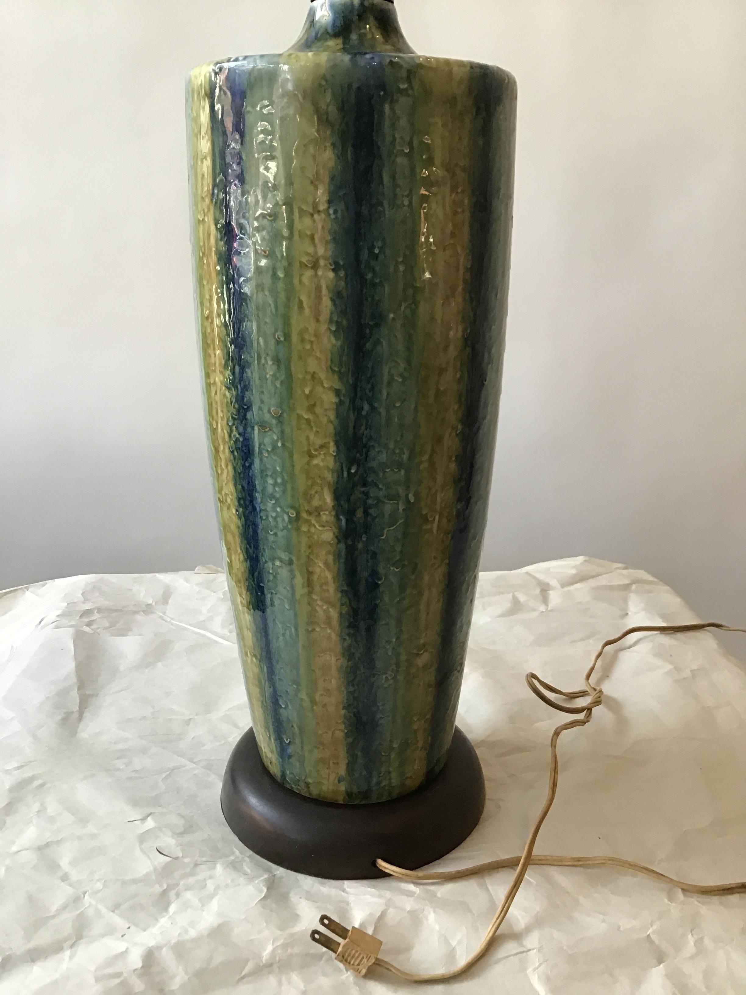 1960s Blue Striped Ceramic Lamp For Sale 3