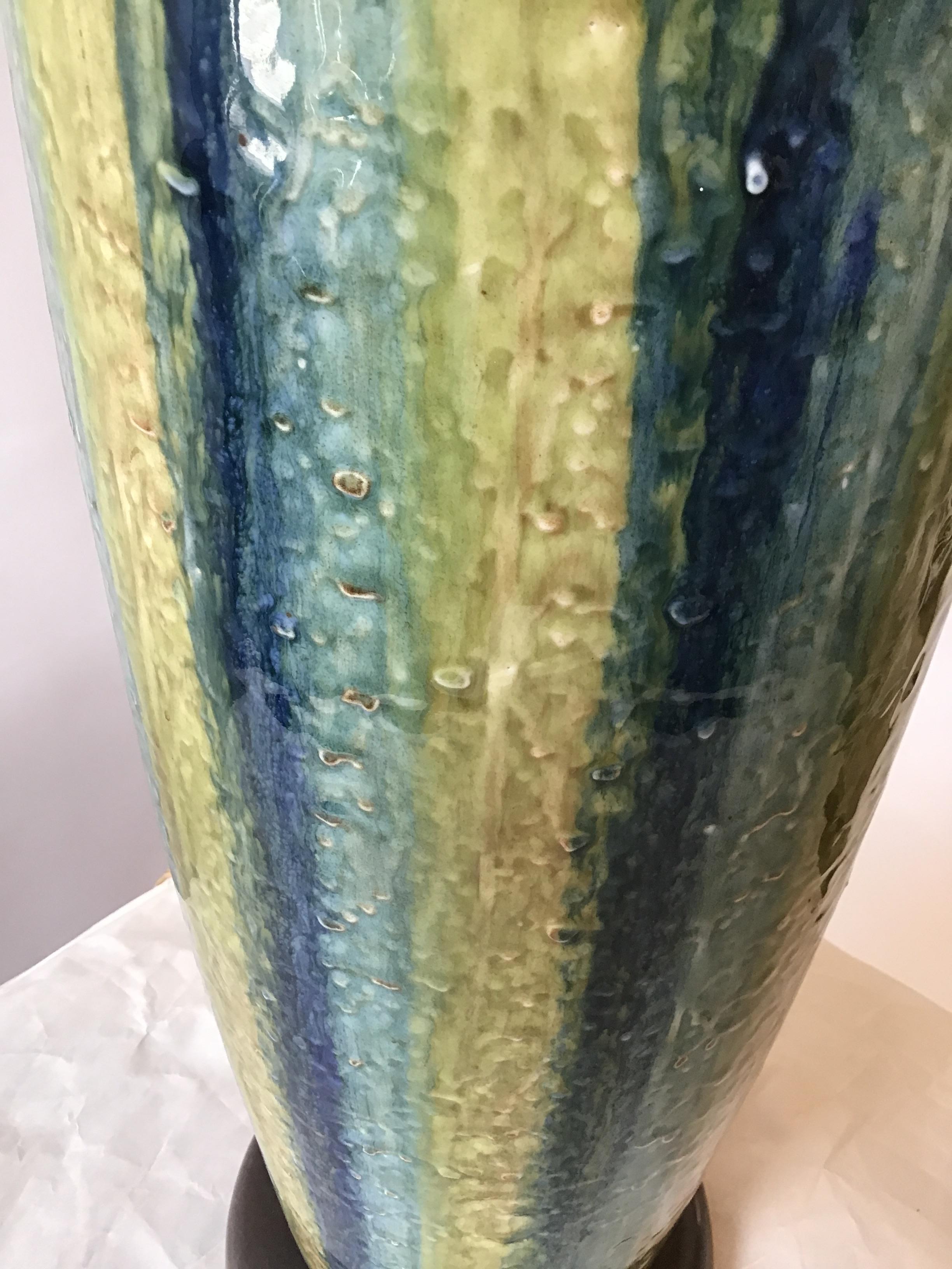 1960s Blue Striped Ceramic Lamp For Sale 4