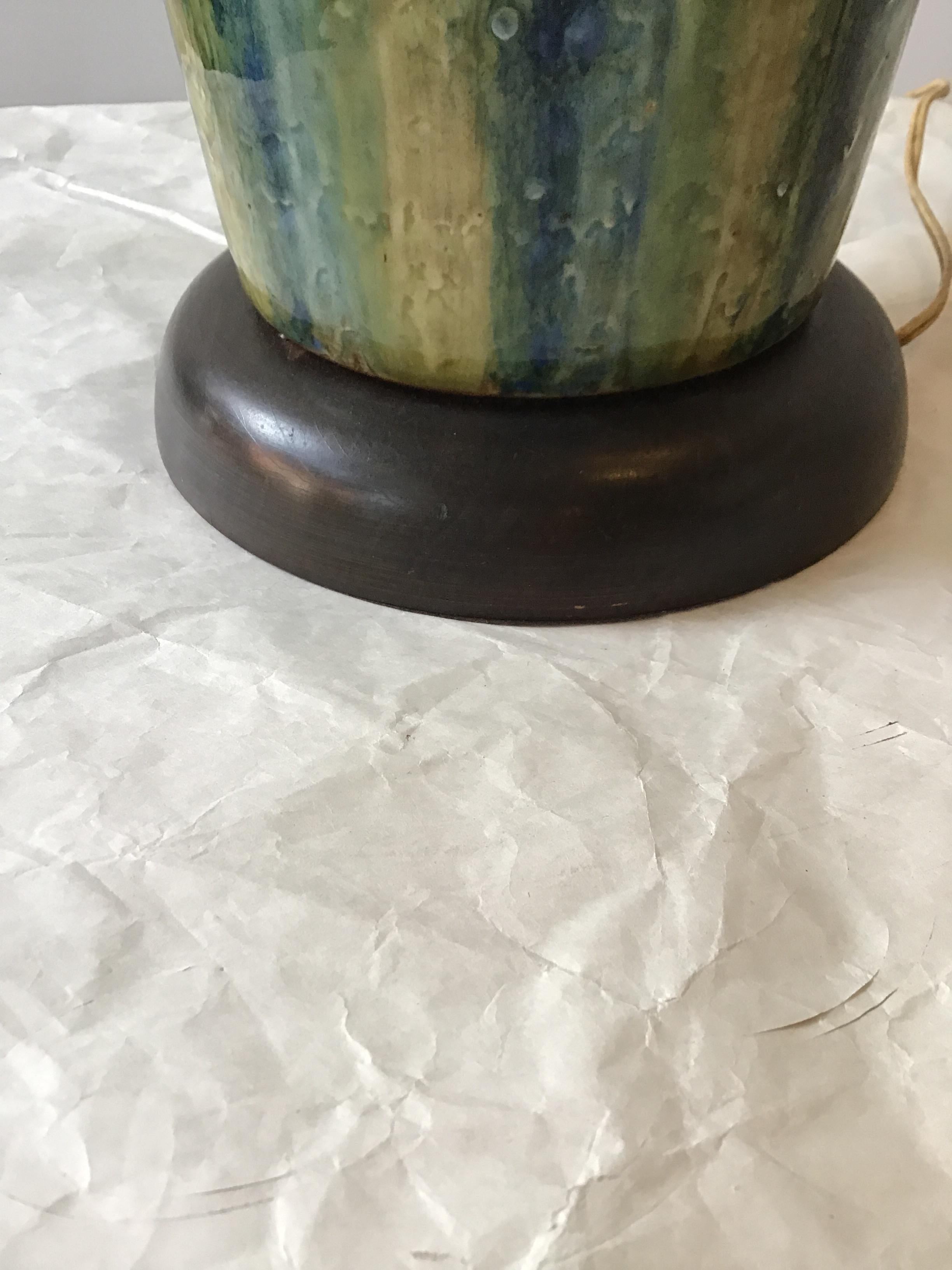 1960s Blue Striped Ceramic Lamp For Sale 5