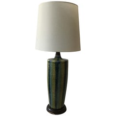 Vintage 1960s Blue Striped Ceramic Lamp