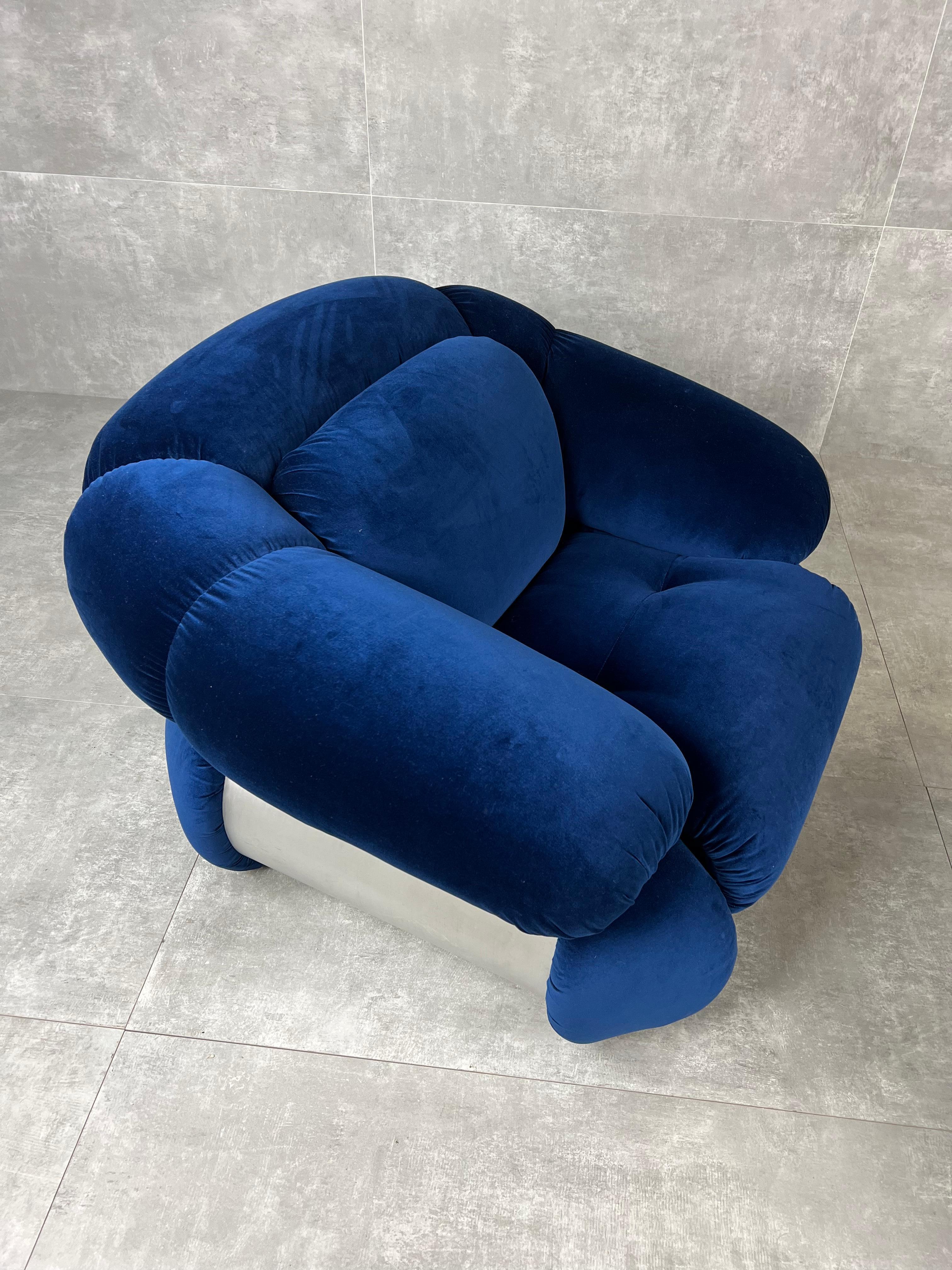 1960s Blue Velvet Armchairs by Adriano Piazzesi for 3d 2
