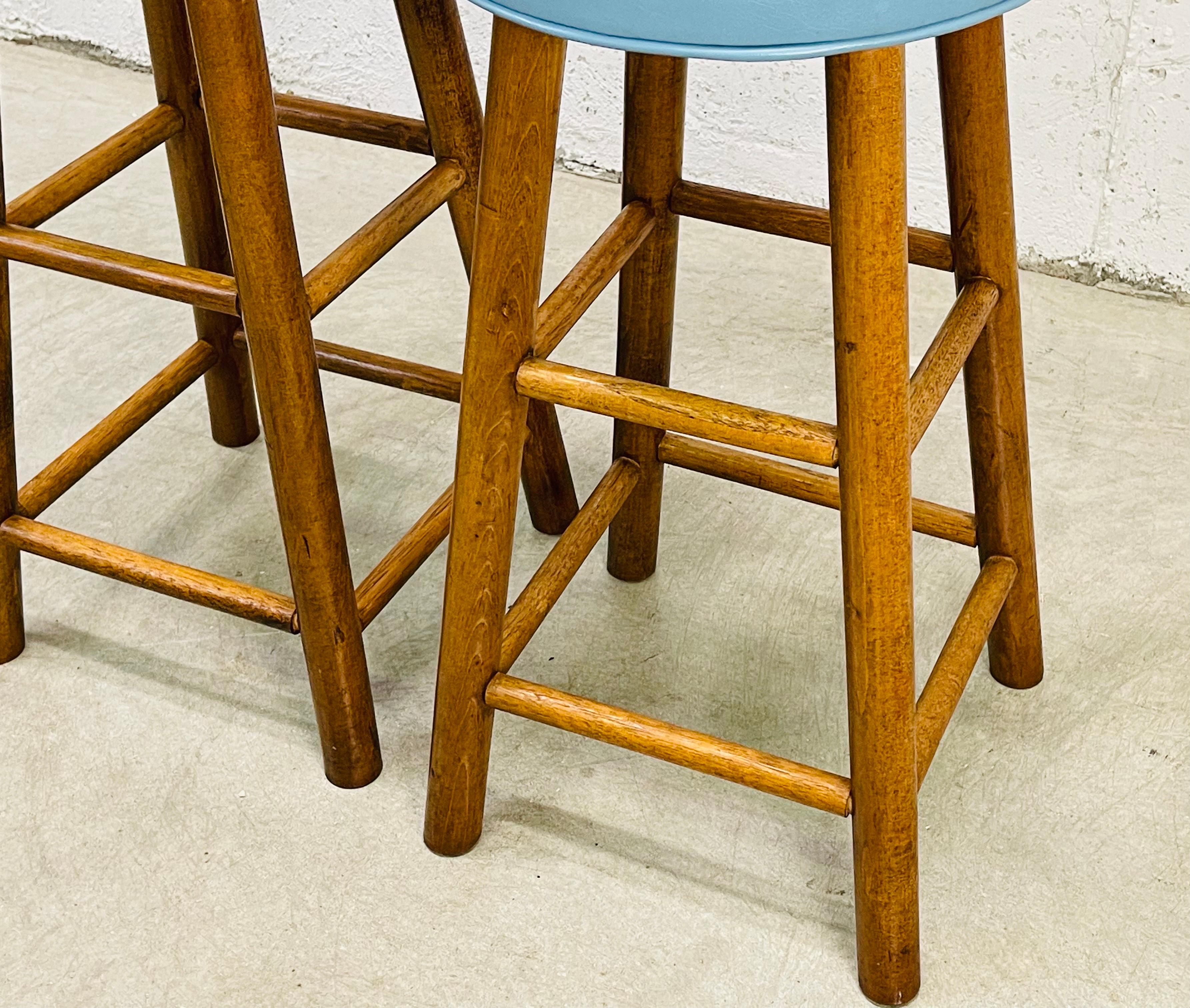 1960s Blue Vinyl Round Bar Stools, Pair For Sale 1