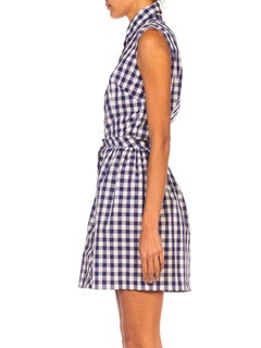 1960S Blue & White Cotton Gingham Romper Mini Skirt Ensemble