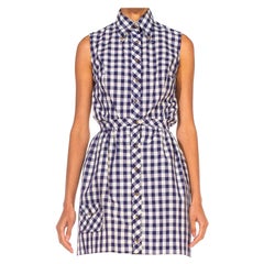 Vintage 1960S Blue & White Cotton Gingham Romper Mini Skirt Ensemble