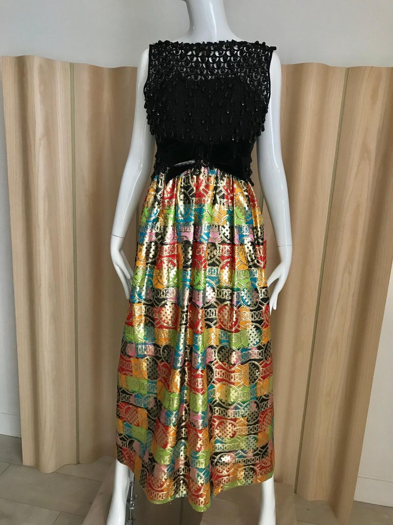  1960s Bob Bugnand Black and Gold Metallic Cocktail Dress For Sale 1