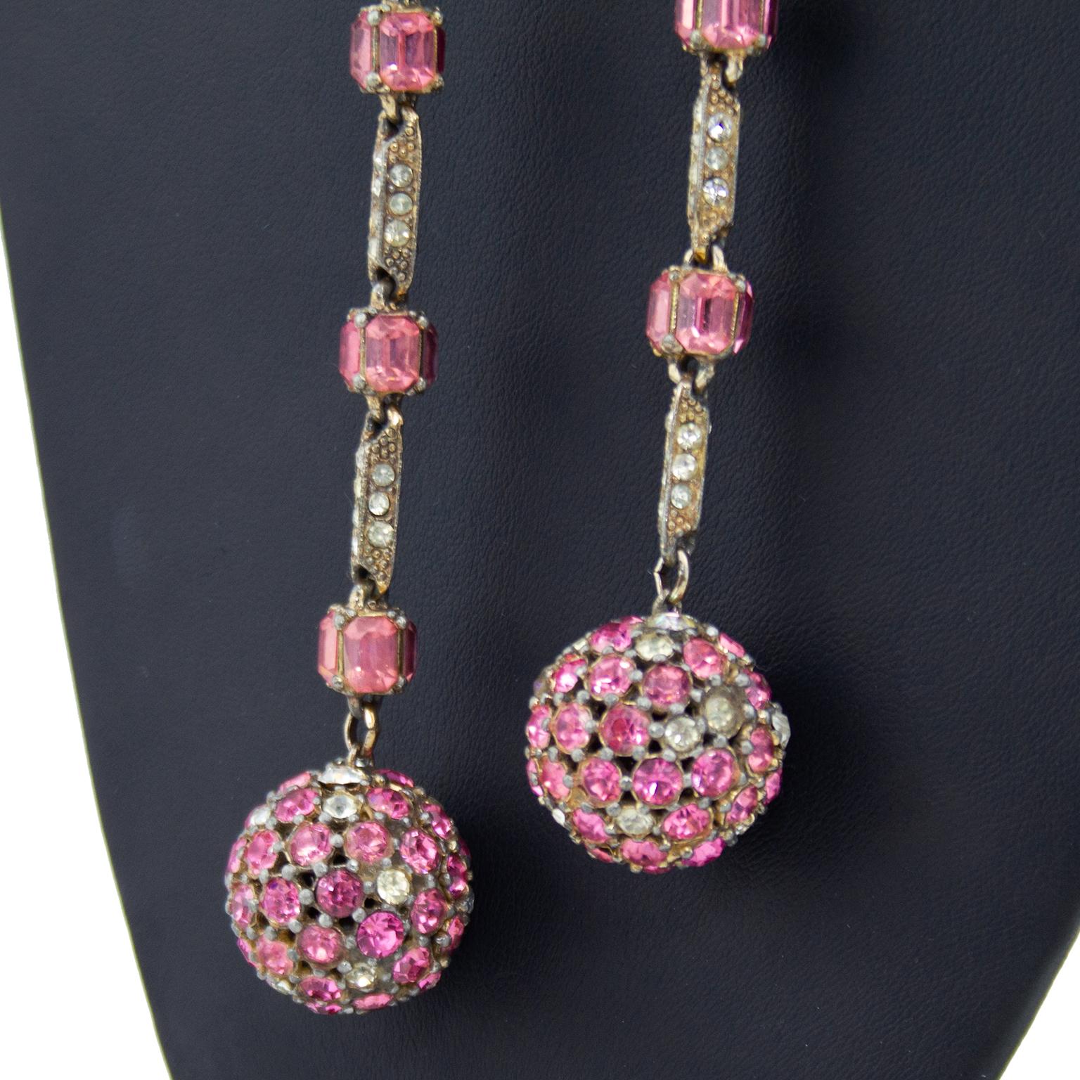 1960s Bogoff Pink Rhinestone Lariat & Earring Set In Good Condition For Sale In Toronto, Ontario