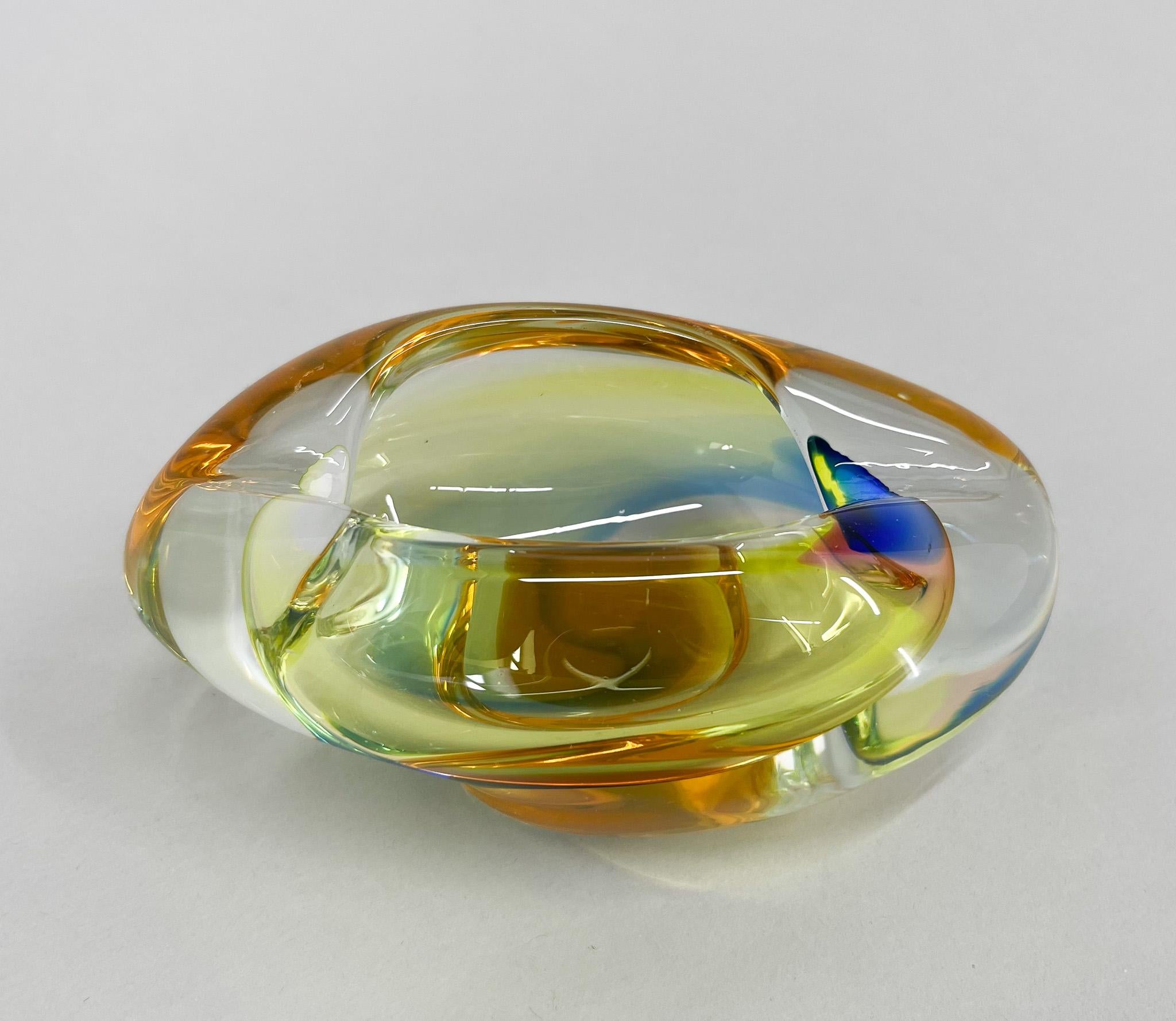 Mid-Century Modern 1960's Bohemian Art Glass Ashtray of Novy Bor Glassworks For Sale