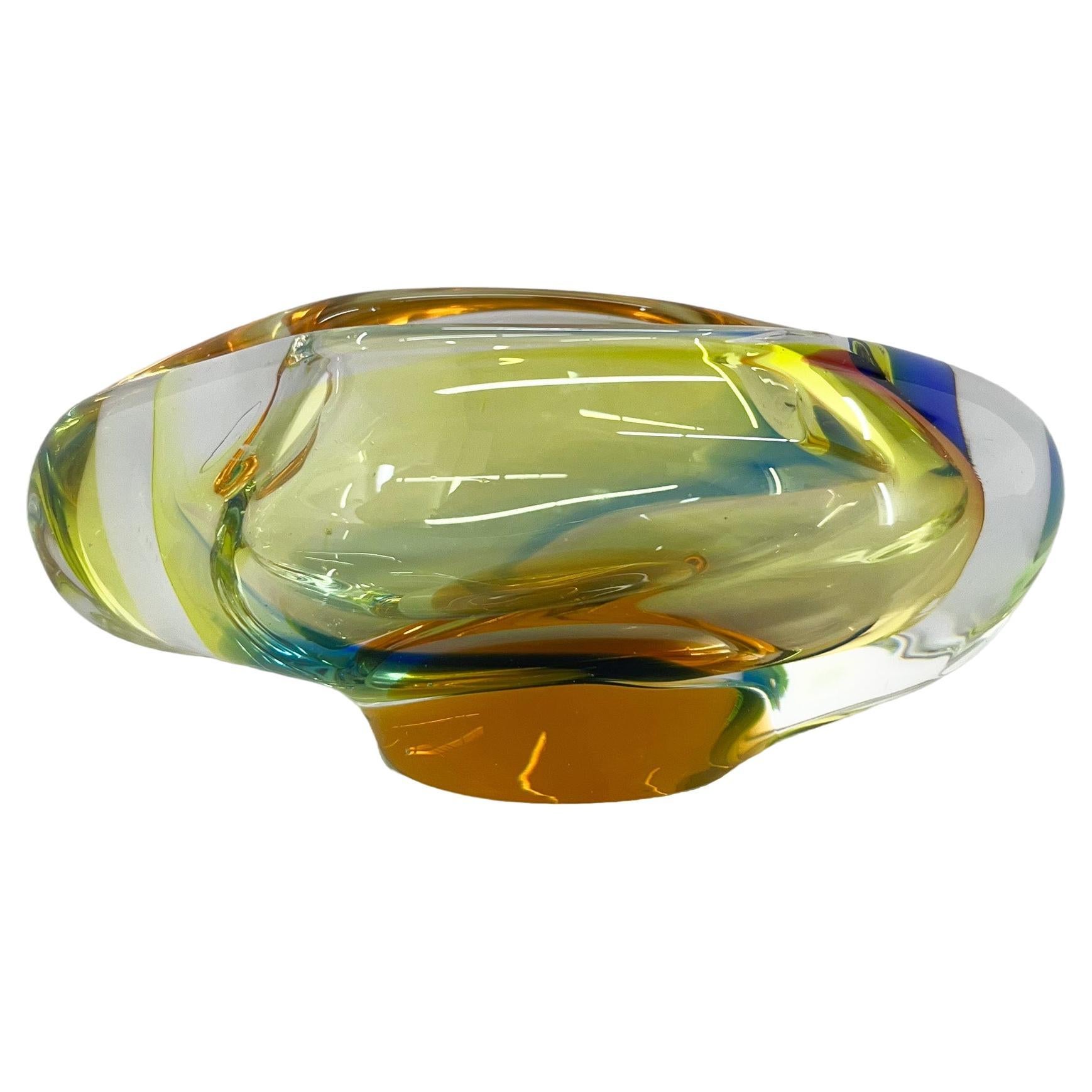 1960's Bohemian Art Glass Ashtray of Novy Bor Glassworks For Sale