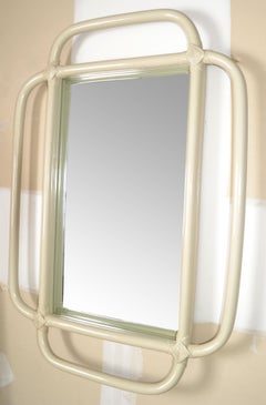1960s Bohemian Bent Bamboo Rattan Beige Rectangle Wall Mirror Hollywood Regency