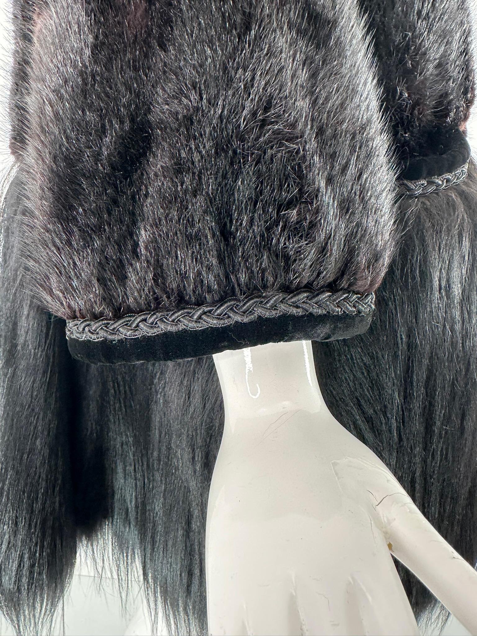 1960er Jahre Bohemian Schwarzer Nerz & Schwarzes Ziegenhaar Mini-Mantel mit Revers und Kerbe S-M im Angebot 13